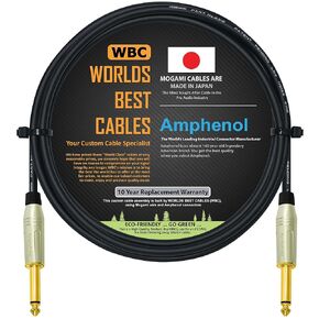 WORLDS BEST CABLES 3 Foot – Pedal, Effects, Patch, instrument cable CUSTOM MADE using Mogami 2319 wire & Amphenol ACPM-GN-AU M-Series Straight Gold TS Plugs