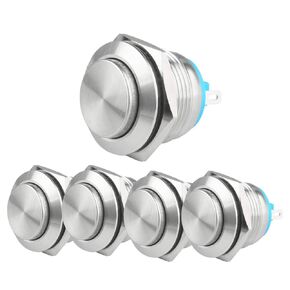 Larcele 19mm Push Button Switch Waterproof Momentary Metal DIY Switch 1No Stainless Steel Shell JSANKG-17,5 Pieces(Screw Terminal,High Round Head)