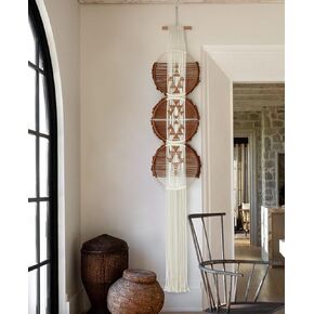 Flber Macrame Wall Hanging black and white Boho Wall Decor Art Living room wall art Round Handmade Geometric Lines Home Décor