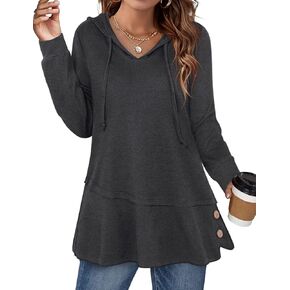 Miusey Hoodies for Women with Asymmetrical Hem Long Sleeve Tops for Women Casual Fall Sweatshirts with Drawstring