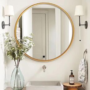 Round Black Mirror 24 Inch for Wall, Rustic Metal Frame Circle, Matte Black Bathroom Vanity Mirror Farmhouse, Anti-Rust, Tempered Glass
