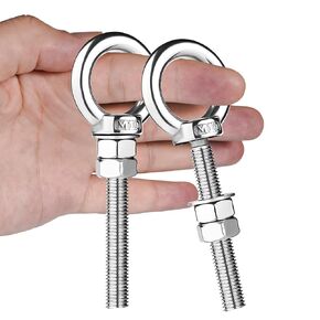 M10 Shoulder Eye Bolts 2.75"X3/8" Premium Stainless Steel with 2 Nuts and 1 Washer Heavy Duty Eyebolts for Versatile Use 2 Pack