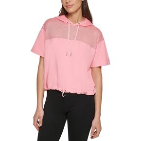 DKNY Women's Mesh Blocked Short Sleeve Hoodie