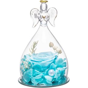 DuHouse Preserved Rose in Angel Glass Real Rose Eternal Flower Gifts for Valentines Day Anniversary Mothers Day Birthday Thanksgiving(Sweet Pink)