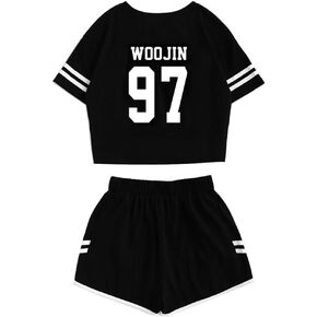 JUNG KOOK Kpop Stray Kids Shirt + shorts Set Merch Felix Bangchan Hyunjin Changbin Minho Woojin Seungmin Shorts T-Shirt Tee