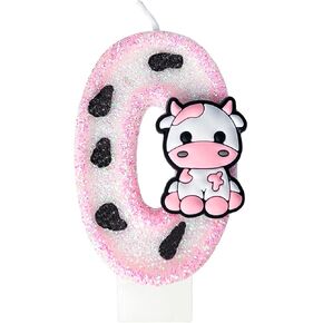 Pink Cow Glitter Birthday Candles Number 1 Birthday Decorations, Number 1 Birthday Cake Candles Birthday Decorations, Cow Girl Themed Number Candles for Girls 1st Birthday Party Decorations (6)