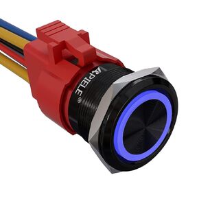 APIELE 15 Amp 22mm Latching Push Button Switch 110V-220V Angel Eye LED Waterproof Round Self-Locking 7/8'' 1NO 1NC 1 Pack (Black Aluminum, Yellow)