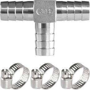 Stainless Steel Hose Barb,90 Degree L Right Angle Elbow Fitting 5/16" (8mm) Barb Splicer Mender with Stainless Steel Pipe Clamps air hose repair kit for Pipe Line/Fuel/Air (5/16 4pcs)
