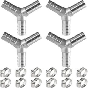 Stainless Steel Hose Barb,90 Degree L Right Angle Elbow Fitting 5/16" (8mm) Barb Splicer Mender with Stainless Steel Pipe Clamps air hose repair kit for Pipe Line/Fuel/Air (5/16 4pcs)