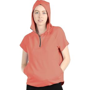 icyzone Workout Hoodie for Women - Athletic Running Pullover Short Sleeve Shirts with Kangaroo Pocket