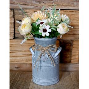 Vintage Galvanized Metal Milk Can, Farmhouse Decorative Flower Vase, Rustic French Country Milk Jug for Home Decor,10.6''H…