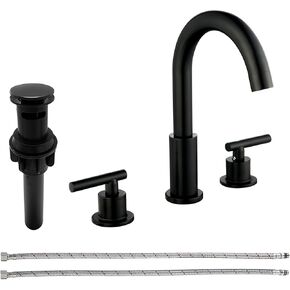 Brushed Gold Bathroom Sink Faucets 3 Hole Widespread Bathroom Faucet for Sink 8 Inch Vanity Faucet with Pop-Up Drain 2-Handle Faucet Modern Bathroom Lavatory Faucet