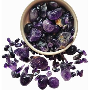 Mixed 3Pack Natural Amethyst Crystals Quartz Tumbled Stones Chip Crystals Rough Raw Amethyst Polished Gemstones for Reiki Wicca Healing Crystal Jewelry Making