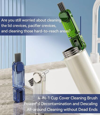 مجموعة فرش تنظيف فجوات غطاء الكوب 3 في 1، أدوات تنظيف الزجاجات العازلة متعددة الوظائف، منظف حامل أكواب سيليكون صغير متعدد الأغراض، أدوات تنظيف المطبخ المنزلي (3 قطع باللون الأزرق) in Kuwait