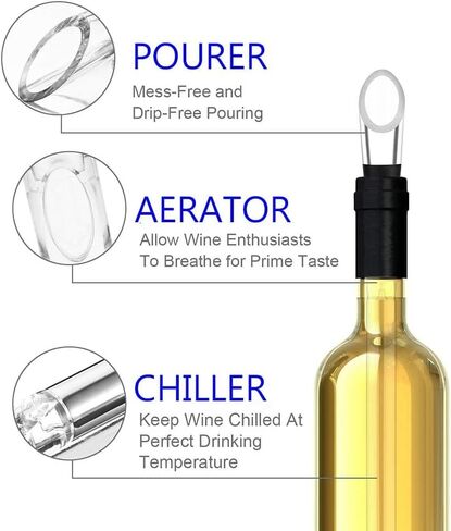 Wine Chiller Ice Red Wine Bottle Stainless Steel Cooler Chiller Stick Container Freezer 3 in 1 with Aerator and Pourer Wine Accessory (1) in Saudi Arabia