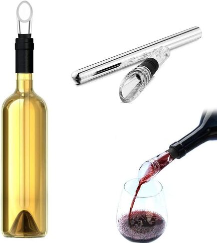 Wine Chiller Ice Red Wine Bottle Stainless Steel Cooler Chiller Stick Container Freezer 3 in 1 with Aerator and Pourer Wine Accessory (1) in Saudi Arabia