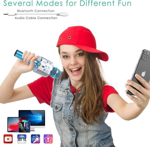 Wireless Bluetooth Microphone Karaoke for Kids, 5-in-1 Portable Handheld Karaoke Mic Speaker Player Recorder with Adjustable Remix FM Radio for Kids Girls Boys Teens Birthday (Pink) in Saudi Arabia
