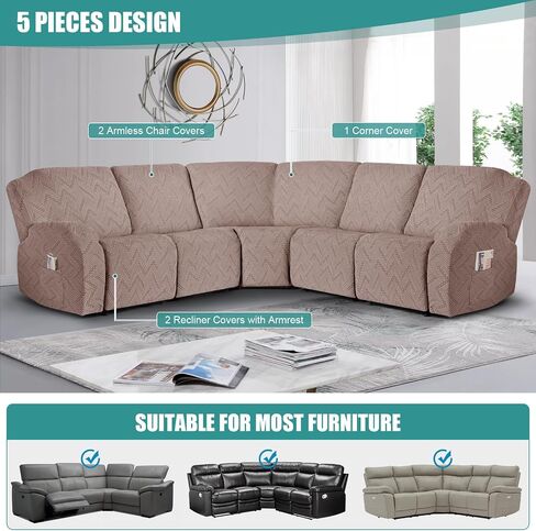 1-Piece Reclining Armless Chair Cover for Oversized Sectional L Shape Recliner Sofa Stretch Recliner Cover Jacquard Extra Wide Recliner Seat Cover Washable (XL Armless Chair Cover, Dark Gray) in Saudi Arabia