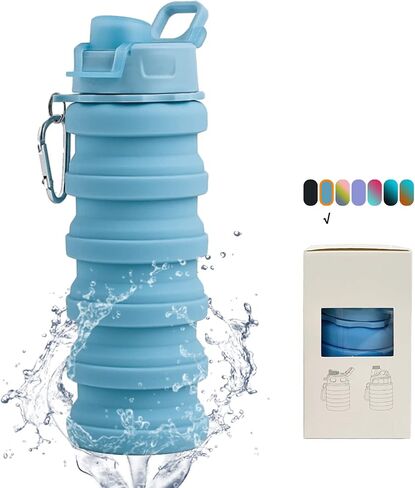 Collapsible Water Bottles - Water Cup 16oz BPA Free Silicone Foldable Water Bottles Kids - Hiking Travel Water Bottle Collapsible Cup Sports Kids Water Bottle With Carabiner - Blue Camouflage in Saudi Arabia