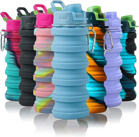 Collapsible Water Bottles - Water Cup 16oz BPA Free Silicone Foldable Water Bottles Kids - Hiking Travel Water Bottle Collapsible Cup Sports Kids Water Bottle With Carabiner - Blue Camouflage in Saudi Arabia