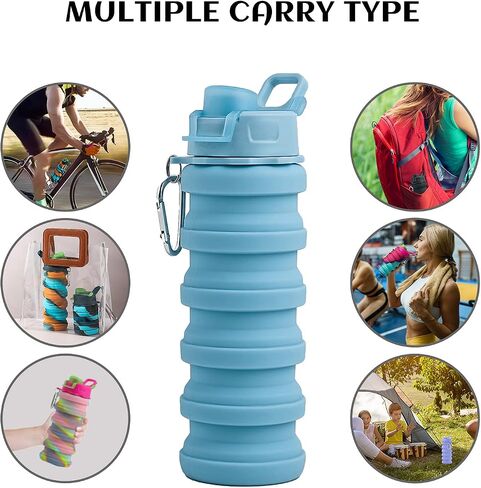 Collapsible Water Bottles - Water Cup 16oz BPA Free Silicone Foldable Water Bottles Kids - Hiking Travel Water Bottle Collapsible Cup Sports Kids Water Bottle With Carabiner - Blue Camouflage in Saudi Arabia