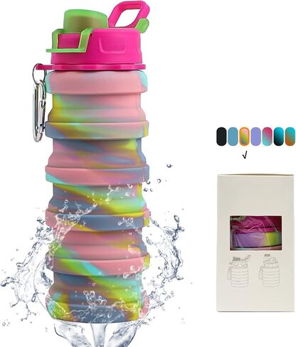 Collapsible Water Bottles - Water Cup 16oz BPA Free Silicone Foldable Water Bottles Kids - Hiking Travel Water Bottle Collapsible Cup Sports Kids Water Bottle With Carabiner - Blue Camouflage in Saudi Arabia