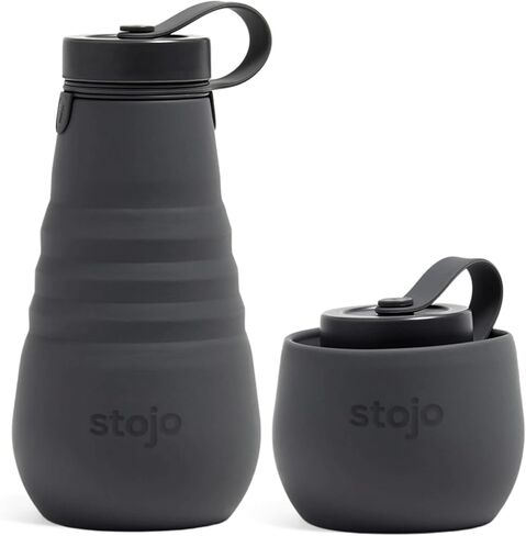 STOJO Collapsible Water Bottle – Eucalyptus Teal, 20oz / 592ml - Leak-Proof Reusable Silicone Travel Cup for Hot & Cold Drinks - Microwave & Dishwasher Safe in Saudi Arabia
