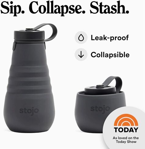 STOJO Collapsible Water Bottle – Eucalyptus Teal, 20oz / 592ml - Leak-Proof Reusable Silicone Travel Cup for Hot & Cold Drinks - Microwave & Dishwasher Safe in Saudi Arabia