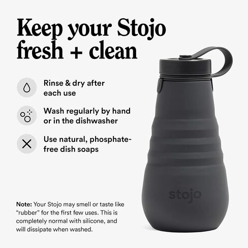 STOJO Collapsible Water Bottle – Eucalyptus Teal, 20oz / 592ml - Leak-Proof Reusable Silicone Travel Cup for Hot & Cold Drinks - Microwave & Dishwasher Safe in Saudi Arabia