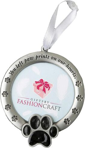 FASHIONCRAFT Pet Memorial Ornament Departed Paw Prints You Left Paw Prints On Our Hearts Round Metal Photo Frame Velvet Easel Back & Gift Box Table Top Remembrance Pewter Finish Dog, Cat in Saudi Arabia