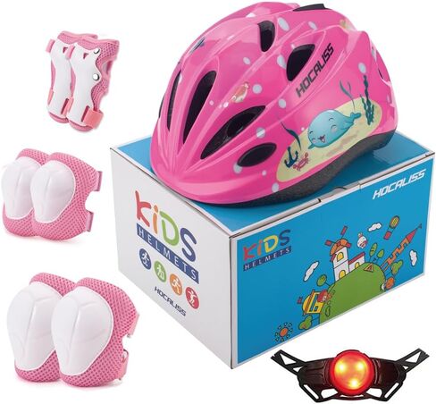 Kids Bike Helmet with LED Rear Light Kids Sports Protective Gear Set Elbow Pads Knee Pads Wrist Guards for Boys Girls Cycling Skateboard Scooter Rollerblading Toddler Helmet for Kids 3+ in Saudi Arabia