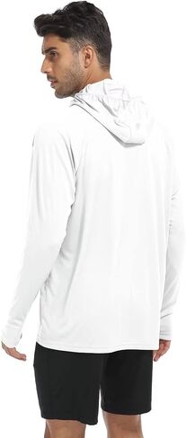 Mens Long Sleeve Sun Shirt with Hood Mask UPF SPF UV Protection for Hiking Fishing Kayaking Summer Outdoor Activities in Kuwait