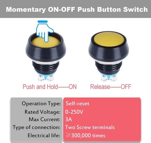 2pcs 12mm Domed Metal Push Button Switch Momentary Waterproof Anti-Vandal Micro Switch 3A 12V 24V 110V 1NO ON-Off Aluminium Black Shell (Screw Terminal Red Button) in Saudi Arabia