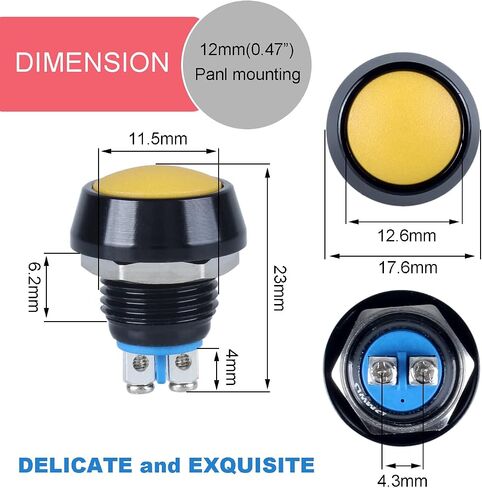 2pcs 12mm Domed Metal Push Button Switch Momentary Waterproof Anti-Vandal Micro Switch 3A 12V 24V 110V 1NO ON-Off Aluminium Black Shell (Screw Terminal Red Button) in Saudi Arabia