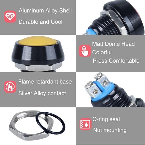 2pcs 12mm Domed Metal Push Button Switch Momentary Waterproof Anti-Vandal Micro Switch 3A 12V 24V 110V 1NO ON-Off Aluminium Black Shell (Screw Terminal Red Button) in Saudi Arabia