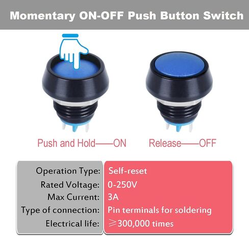 2pcs 12mm Domed Metal Push Button Switch Momentary Waterproof Anti-Vandal Micro Switch 3A 12V 24V 110V 1NO ON-Off Aluminium Black Shell (Screw Terminal Red Button) in Saudi Arabia