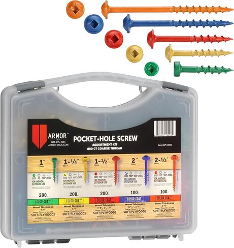 ARMOR TOOL Pocket Hole Screw Set - Coarse Thread Screws 800 Piece with Color Coat & Square Drive - AP-C-800 in Saudi Arabia