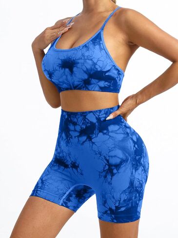 Tie Dye Seamless Workout Sets for Women 2 Piece Outfits Backless Sports Bra Scrunch Butt Gym Yoga Booty Shorts in Saudi Arabia