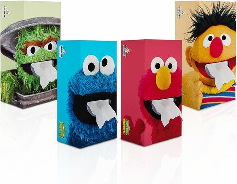 SESAME STREET SNEEZE 4-Pack - Premium Facial Tissues Fun Designs for Kids - Made in USA - Ideal Get Well Gift - Gentle & Absorbent Relief for Sniffles | 496 Total Tissue Count (124 Each Box) in Saudi Arabia