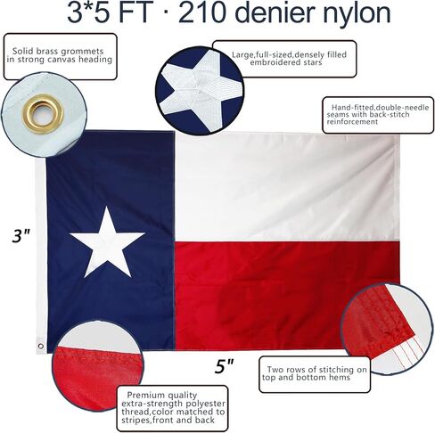 Anley Rip-Proof Technology Double Sided 3-Ply Texas State Flag 3x5 Foot - Vivid Color, Canvas Header and Wrinkle Resistant - The Strongest, Longest Lasting Lone Star Flags 3 X 5 Ft in Saudi Arabia