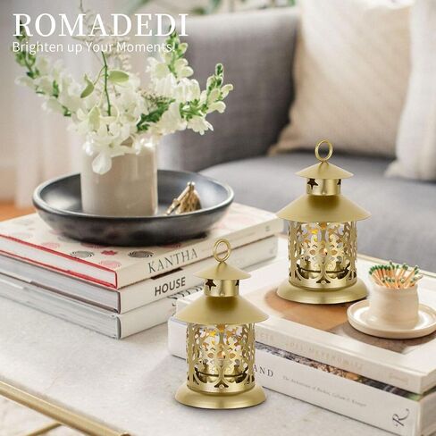 Romadedi Tealight حوامل شموع فانوس مزخرف - 12 قطعة فانوس معلق صغير أبيض عتيق لديكور الشموع الخفيفة لتزيين الزفاف محور طاولة الطعام والقهوة في الهواء الطلق عيد الميلاد in Saudi Arabia