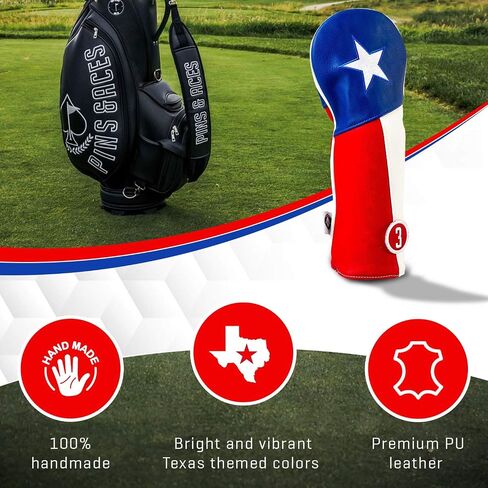 غطاء رأس نادي الجولف Pins & Aces Texas - أغطية رأس فاخرة مصنوعة يدويًا من الجلد بتصميم نجمة واحدة - أغطية نادي الجولف ذات طراز TX Pride، ذات جودة عالية - قم بتصميم حقيبة الجولف الخاصة بك وتخصيصها in Saudi Arabia