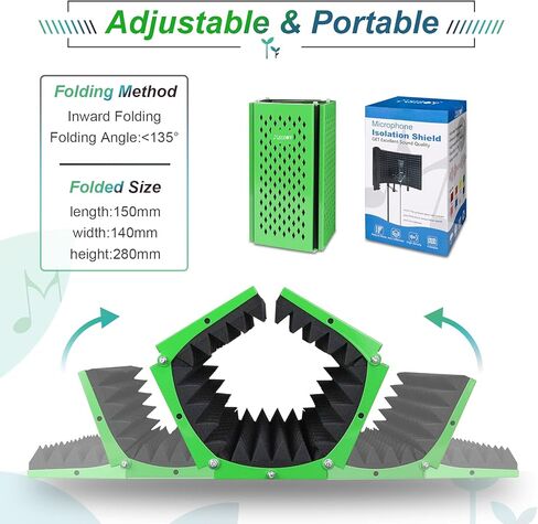 درع عزل للميكروفون قابل للطي مكون من 5 ألواح مع ميكروفون عالي الكثافة يمتص الصوت من الإسفنج المعدني لتسجيل الصوت في استوديو تسجيل الصوت والألعاب ومعدات البث والغناء (أزرق) in Kuwait
