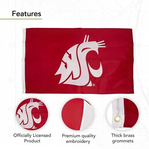 Desert Cactus Washington State University Flag Banners WSU Cougars Cougs 100% Nylon Indoor Outdoor 3x5 feet Flags (Embroidered 2) in Saudi Arabia