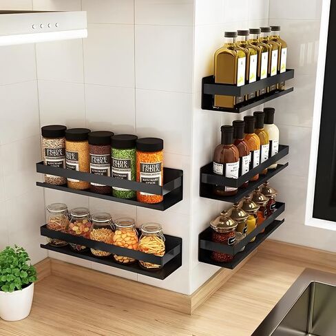 Floating Stainless Steel Shelves with Baking Paint Technique Rust Protection Nail-Free Wall Mounted Storage Shelves for Kitchen,Bathroom,Living Room,Office,Set of 1 Black in Saudi Arabia