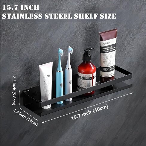 Floating Stainless Steel Shelves with Baking Paint Technique Rust Protection Nail-Free Wall Mounted Storage Shelves for Kitchen,Bathroom,Living Room,Office,Set of 1 Black in Saudi Arabia
