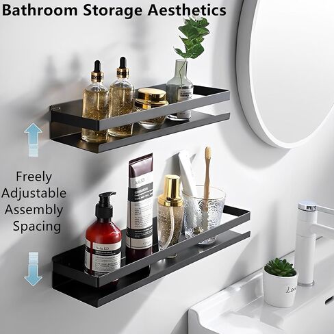 Floating Stainless Steel Shelves with Baking Paint Technique Rust Protection Nail-Free Wall Mounted Storage Shelves for Kitchen,Bathroom,Living Room,Office,Set of 1 Black in Saudi Arabia