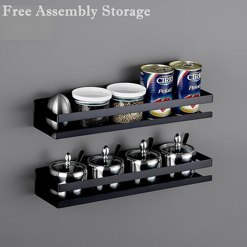 Floating Stainless Steel Shelves with Baking Paint Technique Rust Protection Nail-Free Wall Mounted Storage Shelves for Kitchen,Bathroom,Living Room,Office,Set of 1 Black in Saudi Arabia