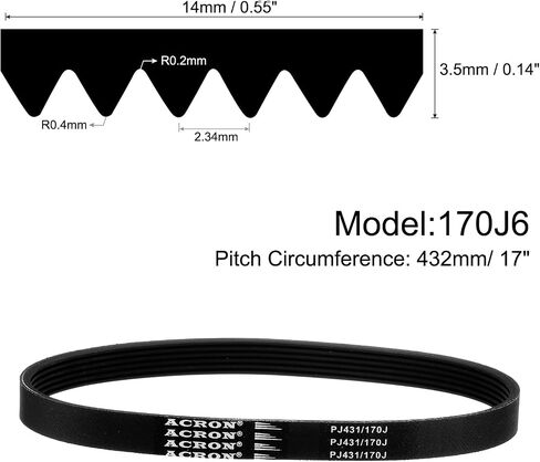 uxcell 2pcs 420J6 PJ V-Ribbed Belt 6 Ribs 42" Length x 0.55" Width x 0.14" Height, EPDM Rubber Poly V Belt, Multi Wedge Micro V Belt in Saudi Arabia