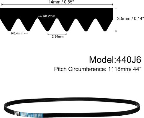 uxcell 2pcs 420J6 PJ V-Ribbed Belt 6 Ribs 42" Length x 0.55" Width x 0.14" Height, EPDM Rubber Poly V Belt, Multi Wedge Micro V Belt in Saudi Arabia